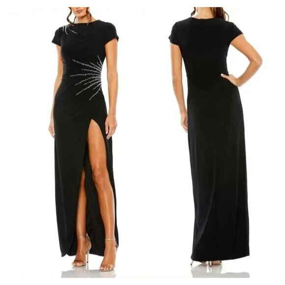 NWT Mac Duggal 11670‎ Slit Gown with Side Beaded Sequins Black Sz 8 $398 - Picture 2 of 6